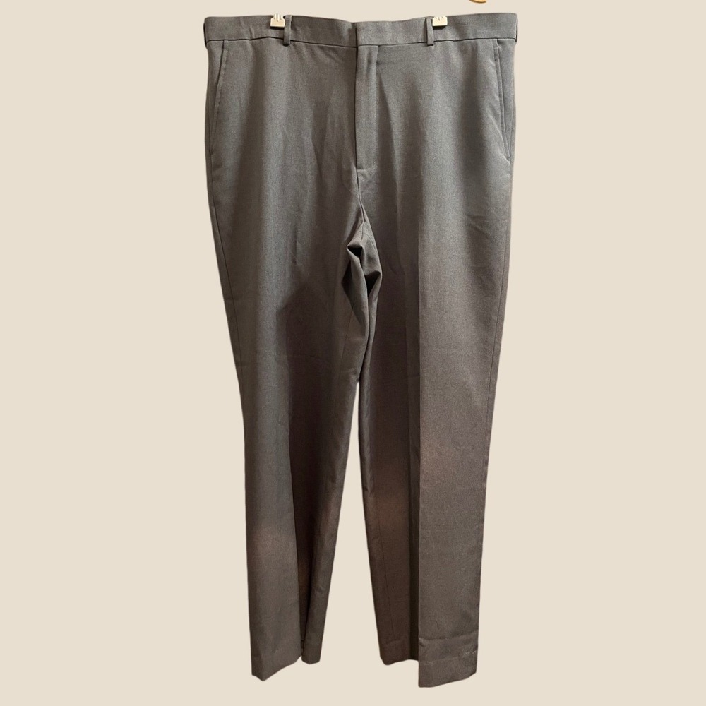 David Taylor Flexslax II Dress Pants Mens 40x32 Grey Flat Front Straight Leg